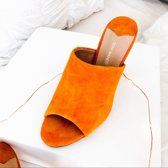 Tony Bianco Allegra Heeled Mules in Orange - Picture 2 of 5